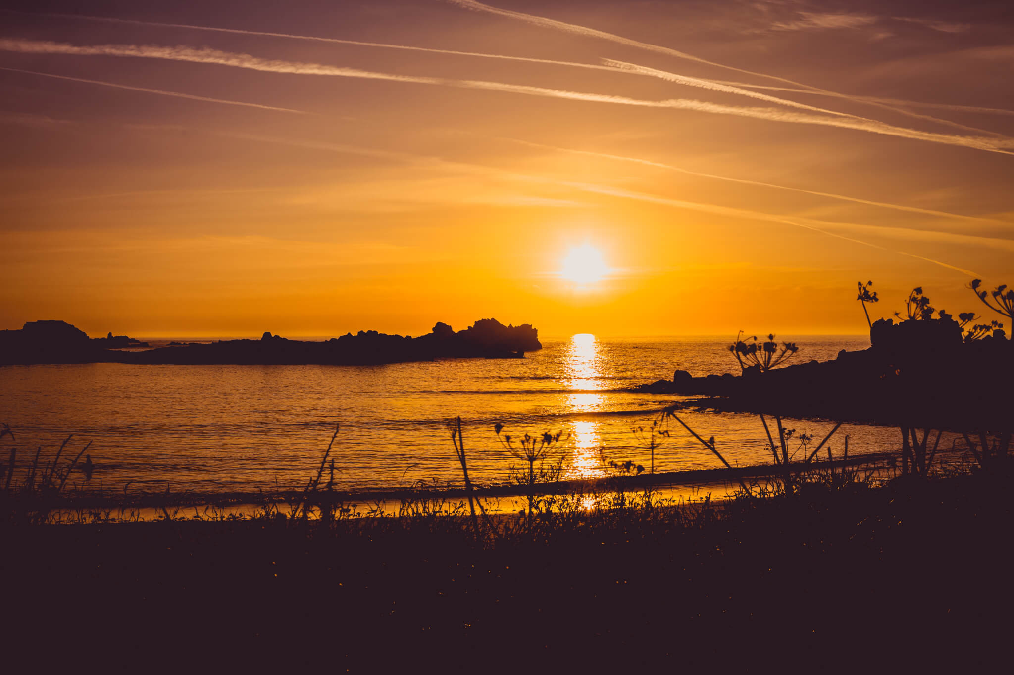 Sunset over seashore